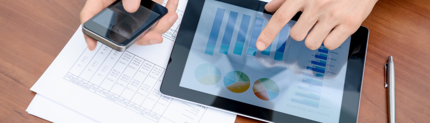 Man working with modern devices